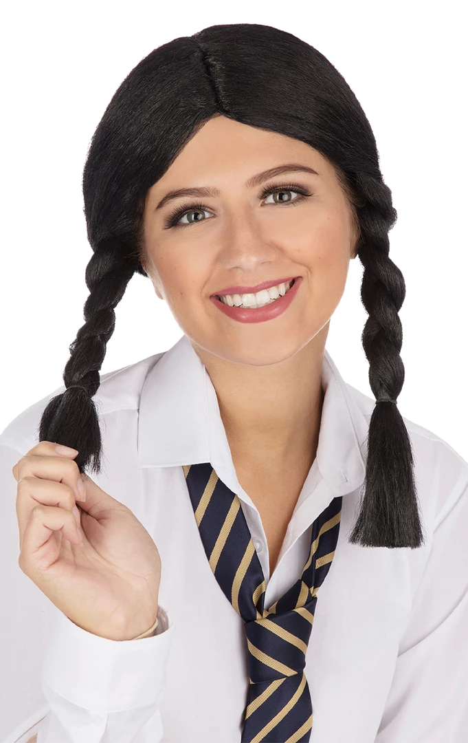 Bristol Novelty Cheerleaders Goth School Girl Plait Wig 1 Bristol Novelty Cheerleaders Goth School Girl Plait Wig