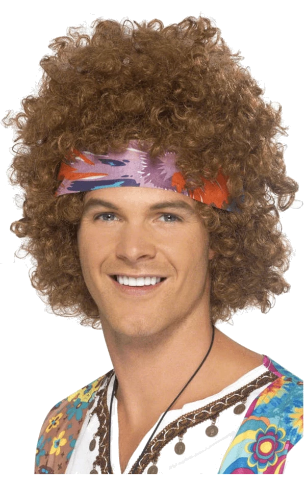 Smiffys Brown Hippy Afro With Headscarf All Decades /Era Costumes 1 Smiffys Brown Hippy Afro With Headscarf All Decades /Era Costumes