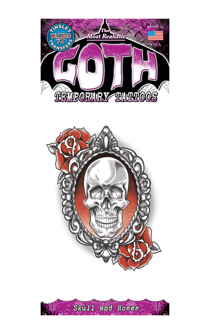 Tinsley Transfers Skull And Roses Goth Tattoo Accessory 1 Tinsley Transfers Skull And Roses Goth Tattoo Accessory