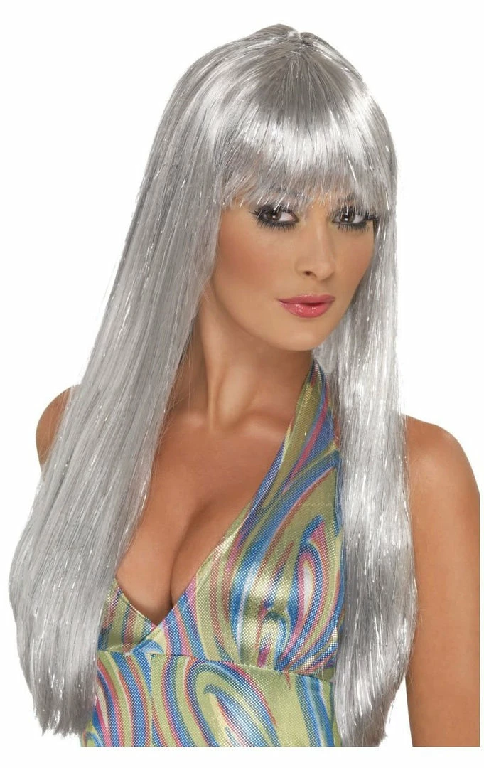 Smiffys Glitter Disco Silver Wig 1 Smiffys Glitter Disco Silver Wig